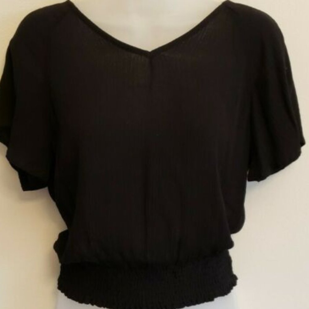 Paper crane black tie back blouse